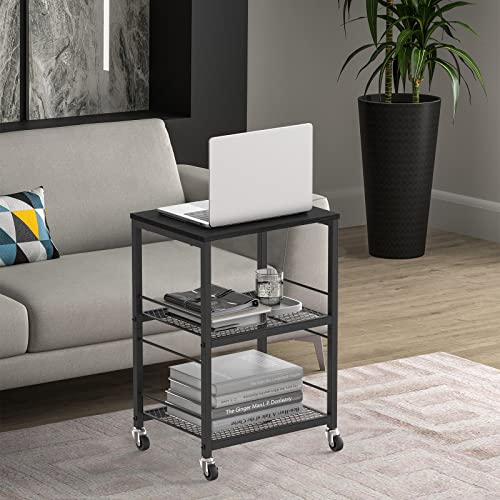 Small Side Table With Storage Black Nightstand For Bedroom Bedside Tables Industrial 3 Tier End Table On Wheels Record Player Stand Mobile Printer Table Small Night Stand Tables For Living Room Office #TOP4