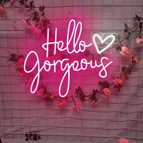 Image of Hello Gorgeous Neon Sign Custom Pink LED Neon Light Decorations for Bedroom Wedding Party Room Home Wall Decor Among (Pink-01)