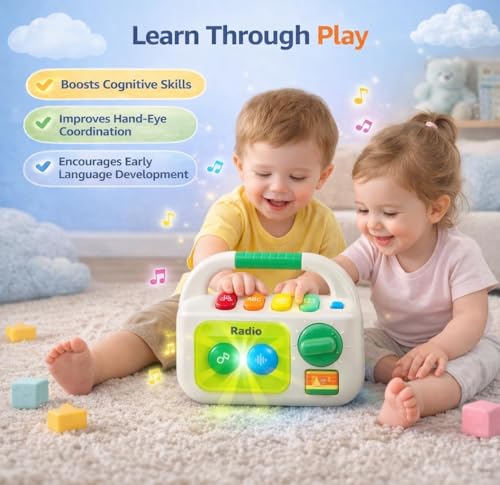 Image of Brand Conquer Baby Musical Toy for 1+ Year, Interactive Learning with Lights & Sounds, Educational ABC Numbers Shapes Songs Toy, Portable Toy Early Development Gift for Boys & Girls (Radio)