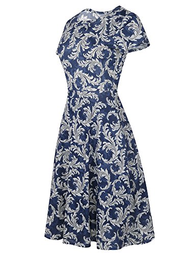 Image of oxiuly Women Casual Dress Round Neck Soft Cotton Floral A-Line Midi Summer Dresses with Pockets OX262