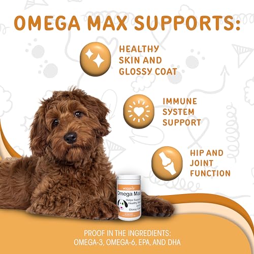 waggedy Omega Max Chews for Dogs with Salmon Oil & Flaxseed — Dog Essentials for Shiny Coats & Healthy Skin — Cat and Dog Supplements & Vitamins (60 Chews) waggedy Omega Max Chews for Dogs with Salmon Oil & Flaxseed — Dog Essentials for Shiny Coats & Healthy Skin — Cat and Dog Supplements & Vitamins (60 Chews)