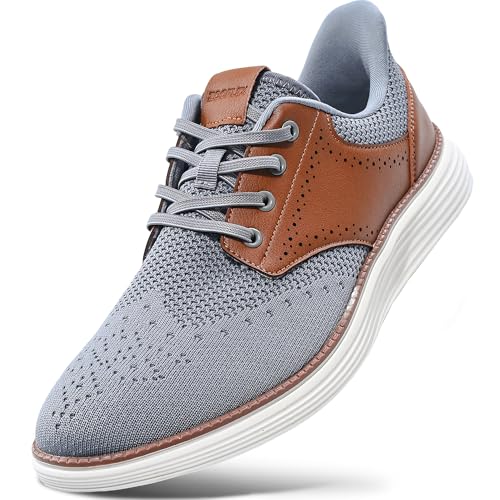ZOOFLEX Men's Slip on Dress Sneakers, Business Tennis Casual Shoes, Comfortable Lightweight Walking Shoes for Travel, Work & Daily Use Breeze Oxfords Grey