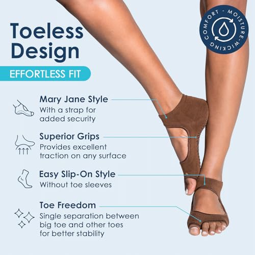Image of Tucketts Allegro Toeless Pilates Socks with Grips for Women, Non-Slip Open-Toe Grip Socks for Yoga, Barre, Dance, Reformer