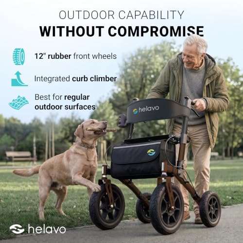 Image of Helavo All Terrain Walker, 12 inch Solid Rubber Tires, Outdoor Rollator Walker
