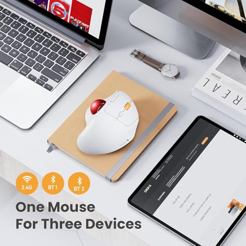 Image of ProtoArc Wireless Trackball Mouse, EM04 Ergonomic Bluetooth Rollerball Mouse Rechargeable Computer Laptop Mouse Thumb Control Mice, Compatible with PC, iPad, Mac, Windows-White Mouse Cherry Ball