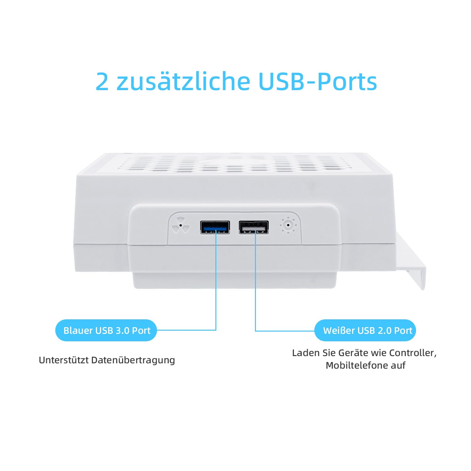 Mcbazel Lüfter für Xbox Series S, RGB LED Display, Low Noise, 2 Extra USB Ports, 3 Stufen Einstellbare Geschwindigkeit Externer Kühler Lüfter nur für Xbox Series S Konsole