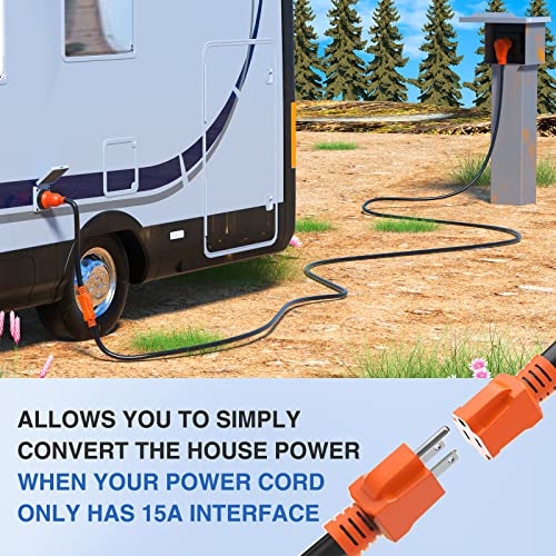 Image of Nilight RV Locking Adapter Cord 15 Amp to 30 Amp Pure Copper Heavy Duty 10 Gauge Wire ETL Listed 5-15P to L5-30R 15M /30F Weatherproof Cord for RV Camper Caravan Van Trailer