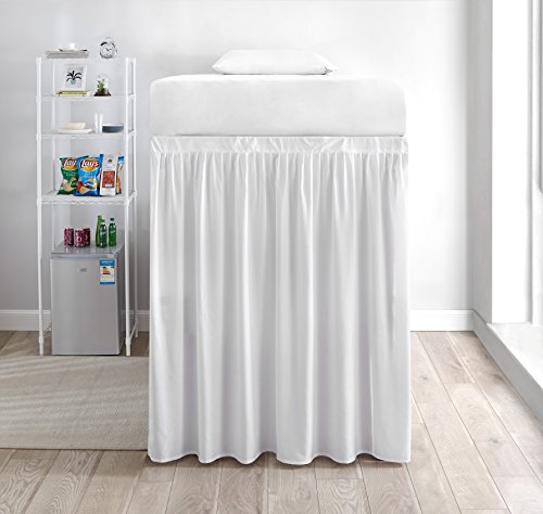 Extended Dorm Sized Bed Skirt Panel with Ties (1 Panel) - White (for Raised or lofted beds)