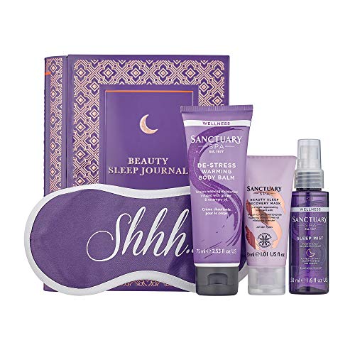 Sanctuary Spa Gift Set, Beauty Sleep Journal Tin With Pillow Spray, Face Mask, Warming Muscle Balm and Sleep Eye Mask