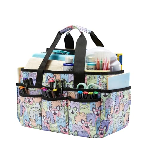 JOSIVIKY Craft Tote Bag, Art Organizer,Cleaning Supply Caddy, Carrying Bag with Handle for Multi-Purpose, Organizer Caddy for Pets (Cat Print)