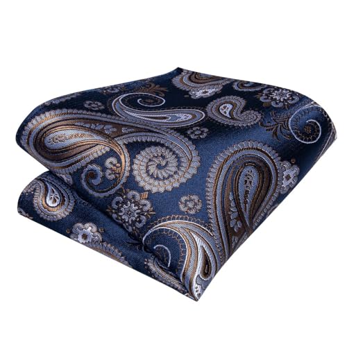 Set de corbata de moño, pañuelo y gemelos en seda floral azul miniatura 5