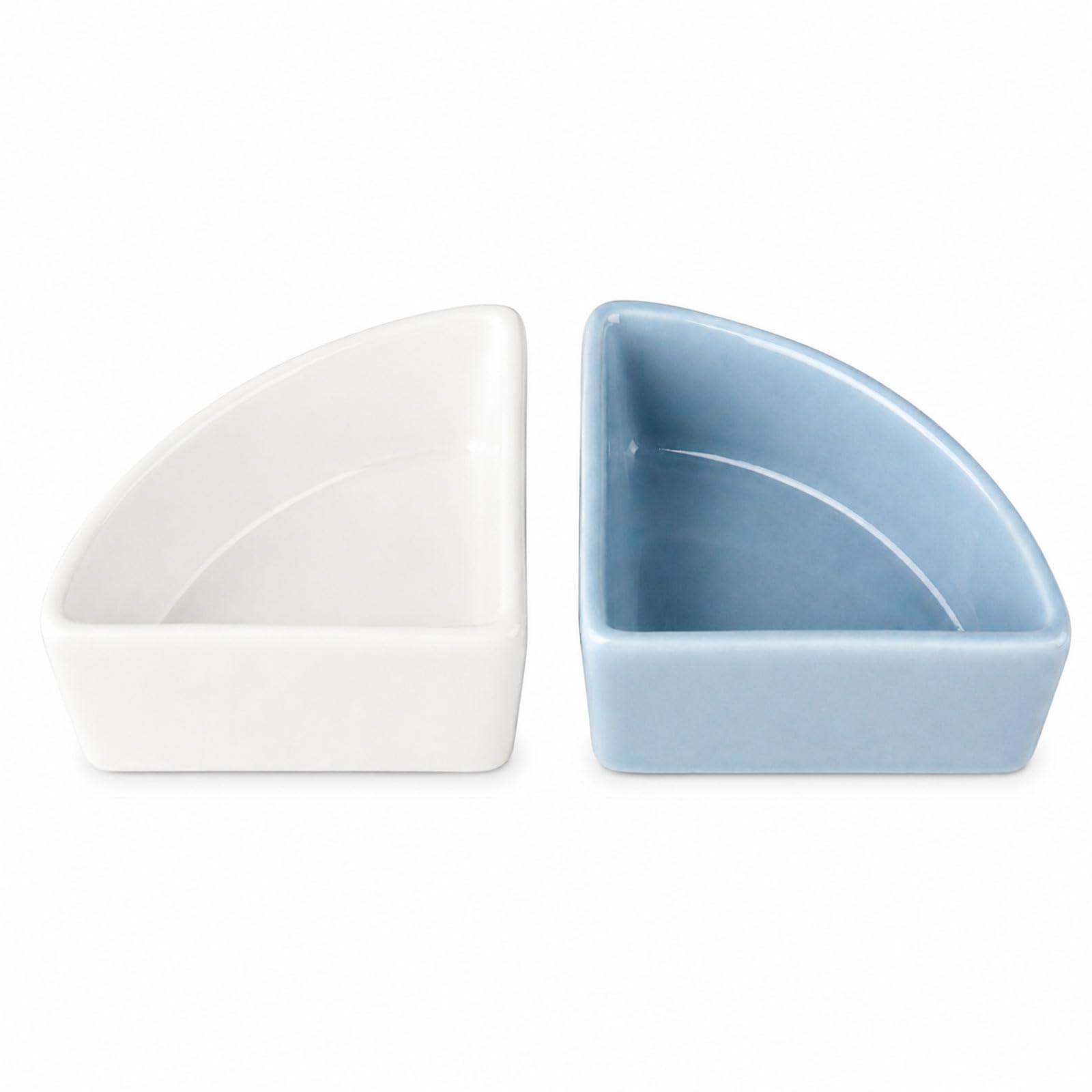 Photo 1 of 2 Pack Ceramic Feeding Bowls for Small Pets, Anti-Tip, Anti-Slip, Space-Saving Fan-Shaped Design, Ideal for Hamster, Guinea Pig, Gerbil, Sugar Glider, Mice, Chinchilla, Hedgehog (White + Blue)