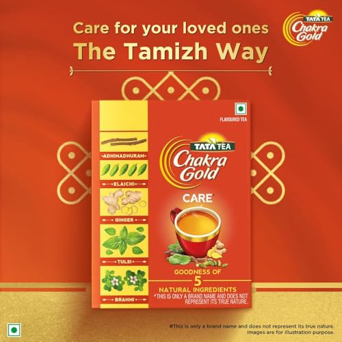 Image of Tata Tea Chakra Gold Care | Goodness Of Five Natural Ingredients | Brahmi, Ginger, Tulsi, Elaichi & Adhimadhuram | Flavoured Black Tea | Powder, 500 Grams