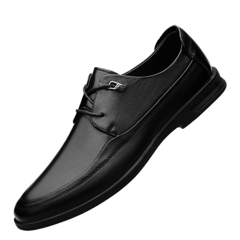 Oxford Dress Shoes for Men Lace-up Genuine Leather Heel Non Slip Low Top Rubber Sole Uniform Wingtip Uniform