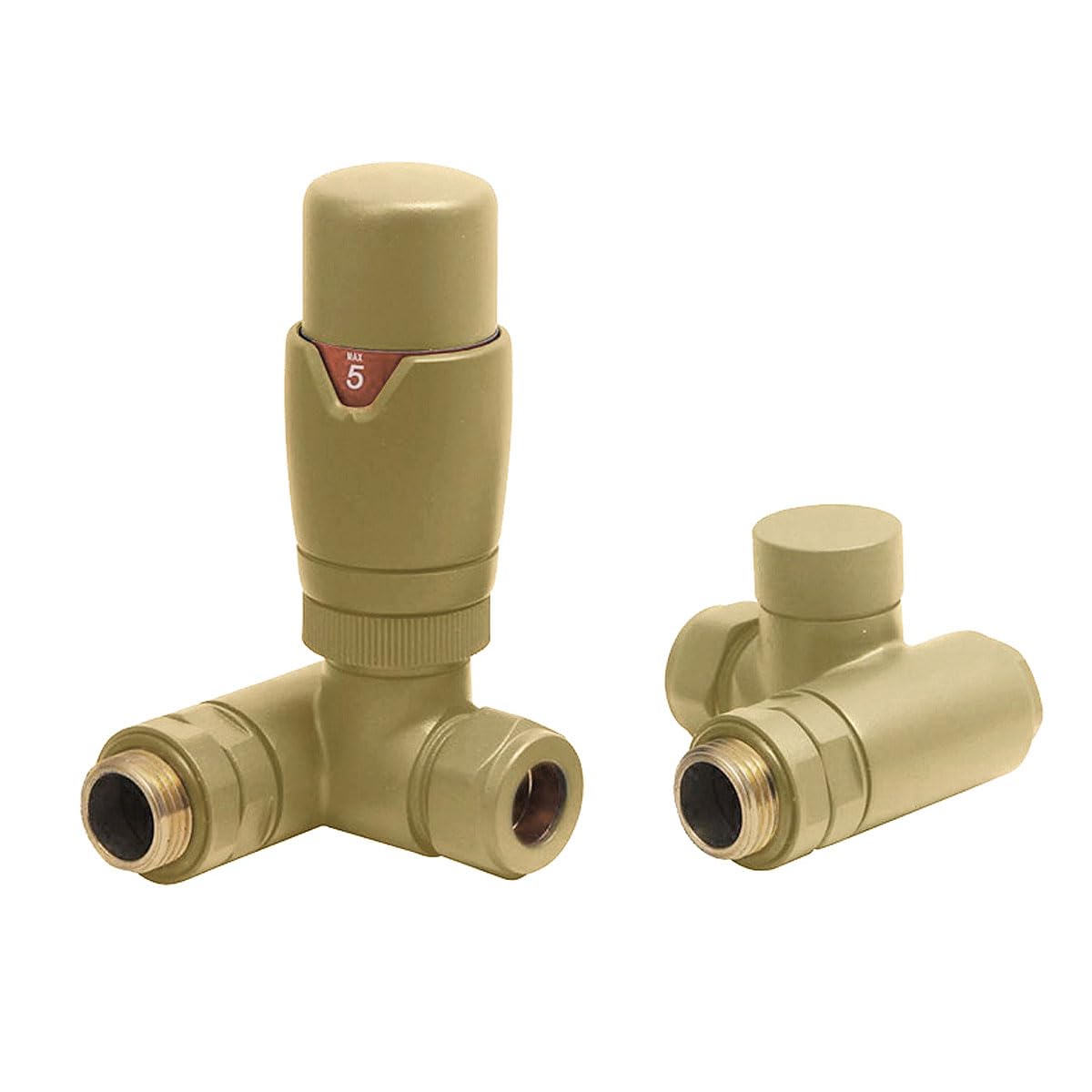 EcoSpa Dual Fuel Round TRV Radiator Valves for Elements - Corner - Brushed Brass (Pair)