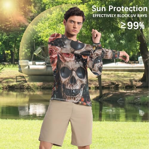 Men Sun Shirts Men's Rash Guard Shirts UPF 50+ Protection Crew Neck Long Sleeve Shirt Green Mountains and Pine Trees 35004