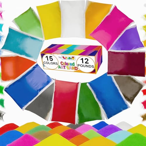 Toyssio Colored Sand for Sand Art [15 Colors: 12 lbs] Colored Sands Bulk Delightful Sands Art Fun for Crafts Parties Children Nice Colorful Fun Sandy Crafts for Kids Age 3+ Non-Toxic 15 Bags