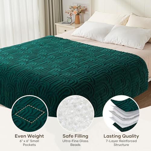 Image of Cottonblue Jacquard Weighted Blanket for Adults 15 lbs Twin Size, Cozy Fluffy Sherpa Fleece Weighted Throw Blankets 48 inch x 72 inch for Sleep Relax, Fuzzy Warm Arch Heavy Blanket Soft for Bed Couch, Green