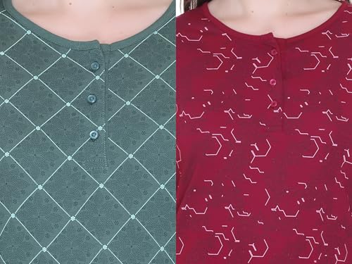 Image of Women Regular Fit Henley All Over Print T-Shirt (Combo of 2) | Small-5XL
