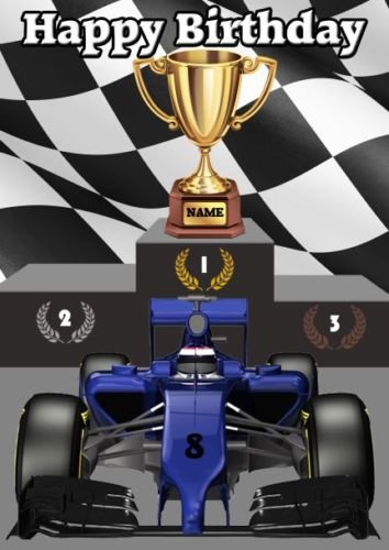 Carte d'anniversaire personnalisable pour trophée de sport Formule 1 A5 refPID990 Cover