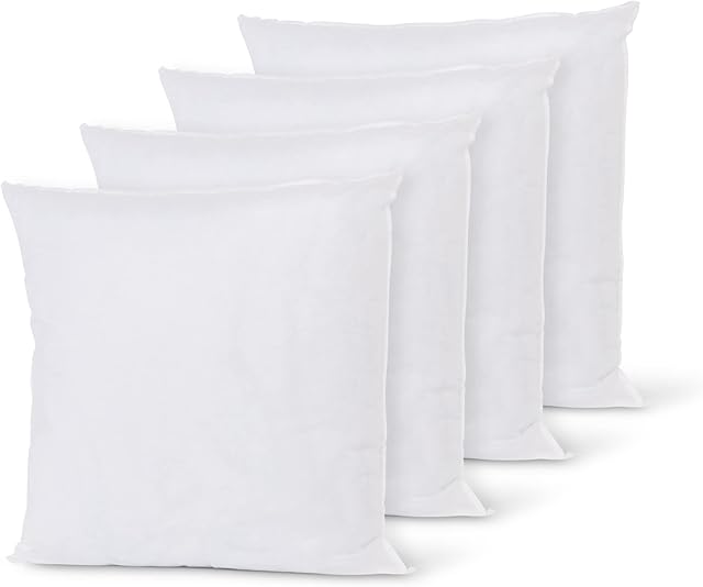 4 Pack 18 Inch Square Cushion insert Inners, Anti-Allergy Insert Pads 45cm x 45cm Pure Hollowfibre Filling- Made In UK (4)