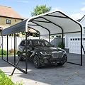 DAUSOLA 10x15 FT Metal Carport, Heavy Duty Carports Canopy with Updated Enhanced Base and Roof for All-Weather Use, Outdoor Galvanized Car Shelter, Car Port Garage for Car, Boats and Tractors, Grey