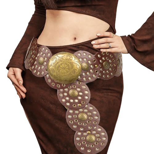 Utaly Wide-Disc Western-Belt for Women - PU Leather Vintage Hollow Concho Cowboy-Belts Chunky-Country Waist-Belt for Skirt