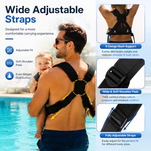 Water Baby Carrier for Swimming, Ergonomic Waterproof Infant Chest Holder for Newborn Toddlers with Adjustable Straps, Lightweight Neoprene Baby Sling for Pool Beach Bath (Grey)