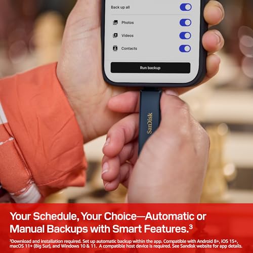 SanDisk 256GB Phone Drive for iPhone - USB-C and Lightning - Compatible with iPhones, iPads, Mac, and USB-C Devices - Made for iPhone Certified - Metallic Blue Finish - SDIXD0N-256G-GN6NE