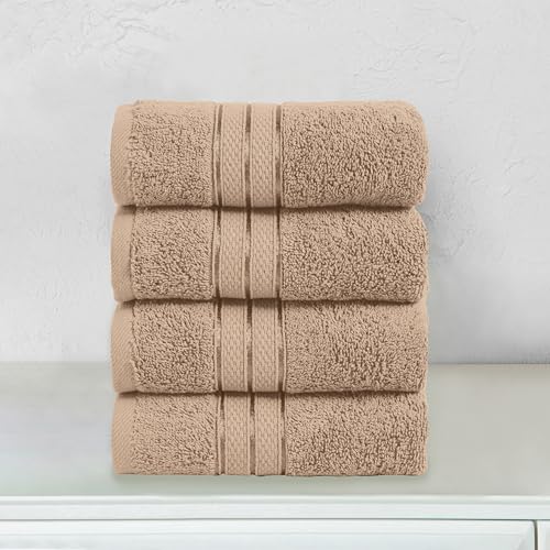 Image of Elegant Comfort Three Line Popcorn Towel Set for Bathroom 16 x 28 inches, Premium Hotel Quality 4-Pack Hand Towels, 100% Turkish Cotton, Soft and Durable, Quick Dry and Highly Absorbent, Tan