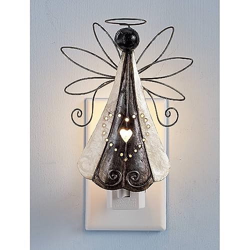 SAGEFINDS Angel Nightlight | Decorative Capiz Shell and Metal Art Design | Bedroom, Bathroom, Stairs, Nursery | Home Décor Accent | Rotating Plug |...
