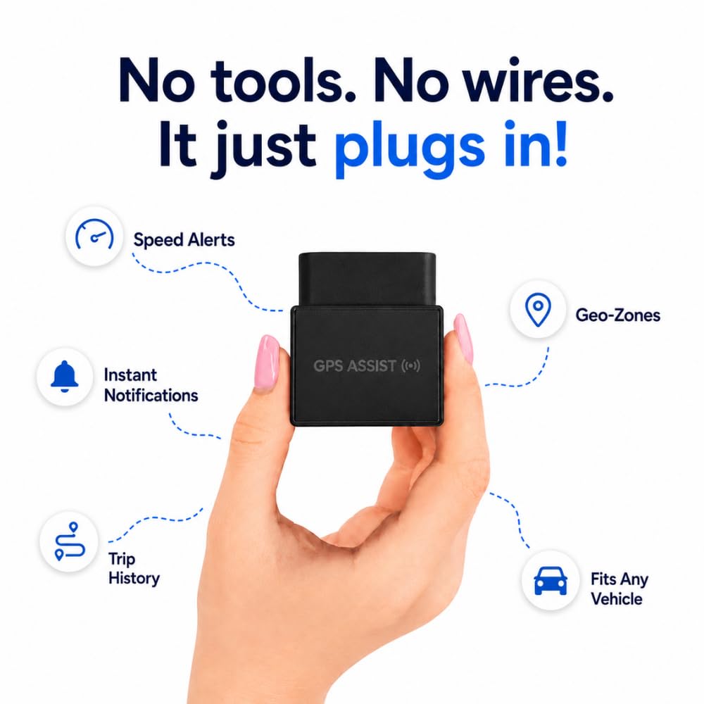 4G Plug-in OBD GPS Tracker per auto, furgoni, camion, tracciamento in tempo reale, nessuna installazione richiesta, iOS e Android App - Supporto UK - Funziona con tutti i veicoli - Regno Unito e in