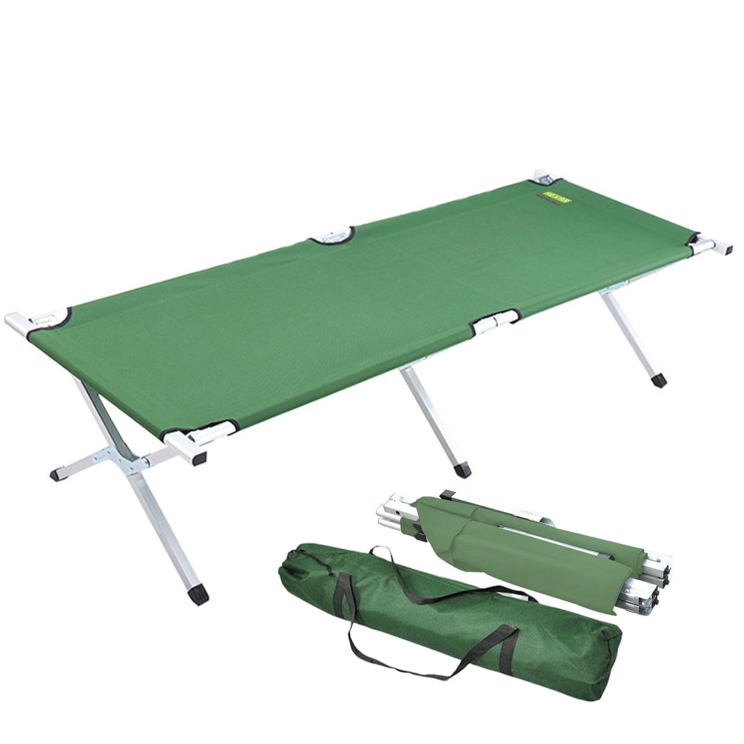 HEXAR® Heavy Duty Camping Bed Double Layer Oxford Strong Sleeping Cots with Carry Bag for Adults & Kids Portable Travel Folding Camping Cots for Home Office Outdoor Beach Vacation (GREEN)
