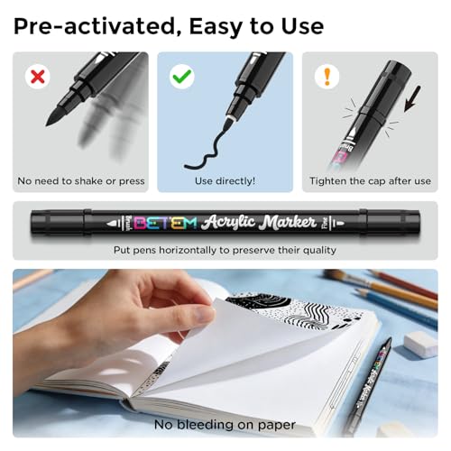 Image of Betem 2 Black Paint Markers for Glass, Dual Tip Acrylic Paint Pens