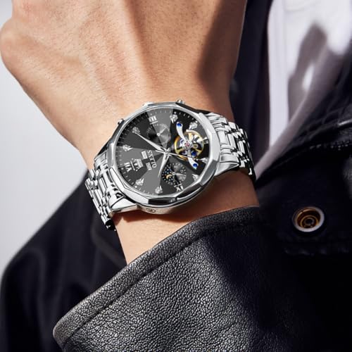 Image of OLEVS Watch Men Mechanical Luxury Classic Fashion Dress Men's Watches Waterproof Stainless Steel Self Winding Watches for Men Large Face Diamond Date No Battery Mens Watch Relojes para Hombres