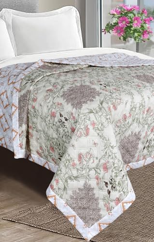 Image of VAS COLLECTIONS Ultrasonic Quilted AC Blanket | 280 TC Super Soft All-Season Comforter | Lightweight King Size Bedcover /Rajaai /Bedspread for Double Bed (220 x 230 cm, Purple, Green & Red)
