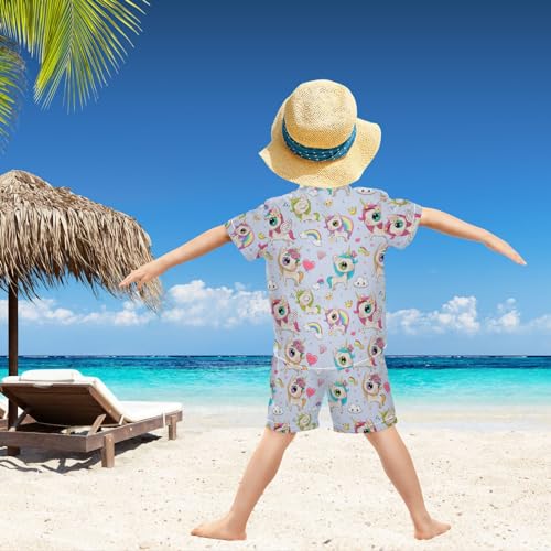 visesunny Funny Boy's 2 Pieces Shirt and Short Set Casual Shirts Short Sleeve Beach Shorts Summer Outfits for 3-10 Years Kids3