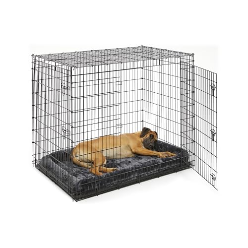 Image of Solutions by MidWest Homes for Pets 54-Inch Drop Pin Crate for Giant Breeds Over 100 lbs, Double Door Dog Crate with Leak-Proof Tray & Secure Latches, Durable Drop Pin Construction