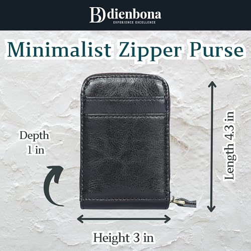 13 Card Slots Genuine Leather Minimalist Zipper Accordion Purse, Slim Multi Pockets Zip Around Wallet with Key Ring Strap, Compact Card Organizer with Key Ring Strap (Black)2
