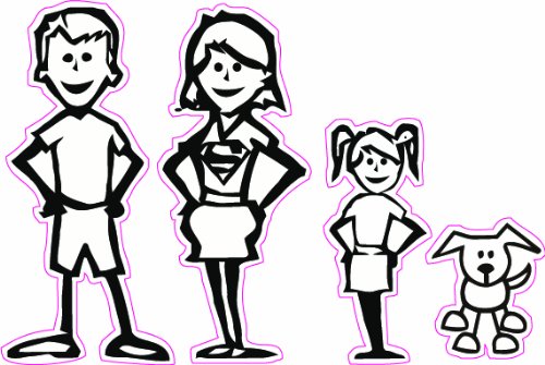 Nostalgia DecalsStick Family - Mom & Dad Daughter & Dog Decal 6" x 7" in Size