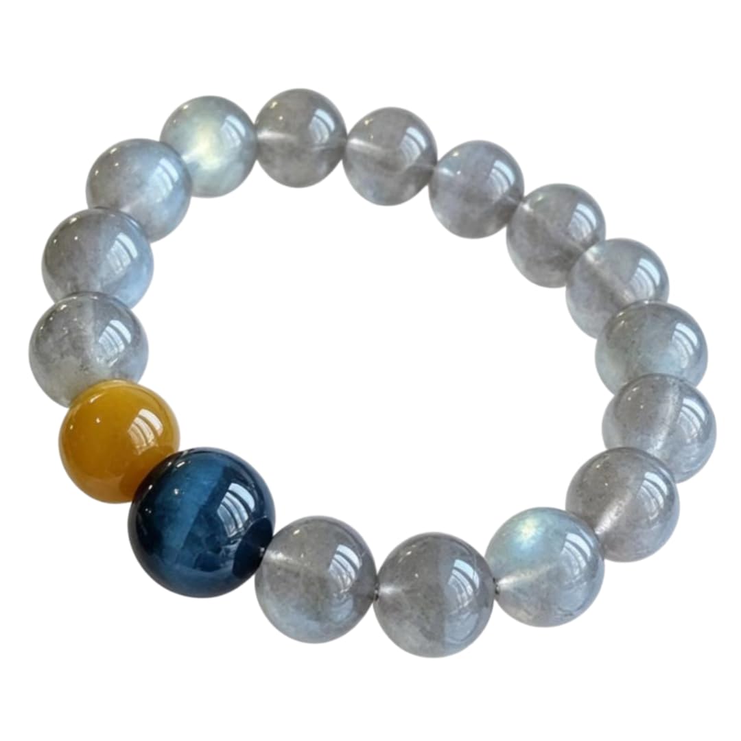 Pulsera Cristal Pulsera De 10mm Piedra Lunar Gris Y Ojo De Tigre Azul