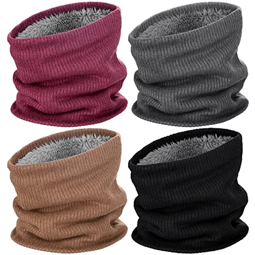 Syhood 4 Pieces Winter Neck Warmer Fleece Tube Scarf Thicken Knitted Windproof Bandana for Men and Women