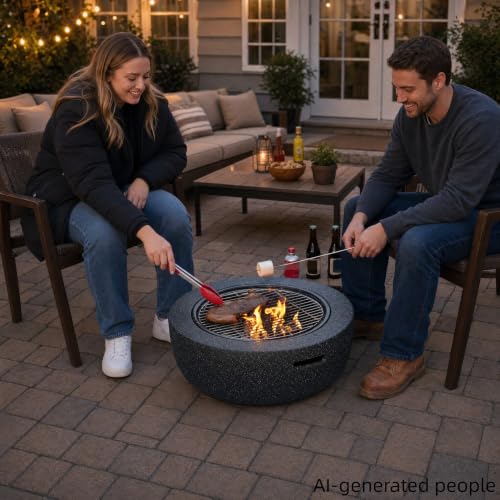 Image of Round Wood Burning fire Pit Outdoor Fireplace for Patio-23 Black