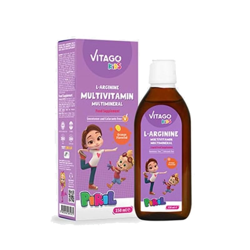 Kids L-Arginine Multivitamin Liquid for Girls, Orange Flavor 150ml | Supports Growth, Energy, Immunity & Daily Nutrition for Growing Children