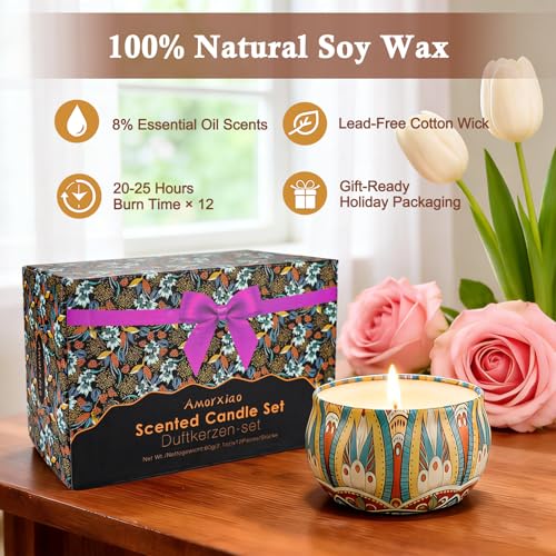 Scented Candles Gift Set,12 Pack Candles for Home Scented, 300 Hour Long-Lasting Soy Wax Aromatherapy Candle Set, Valentine's Day Gifts for Her
