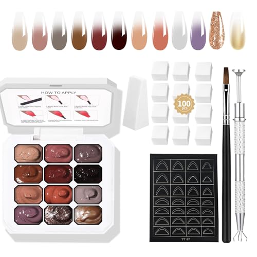 Ombre Gel Pat Painting Palette Gradient Gel Nail Polish 12Colors Versatile Combination For Daily Nail Art, Quickly Adapted To Various Ombre Nail Polish Styles (c3)