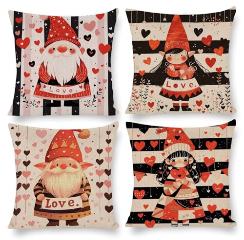 クッションカバー 40x40cm 亜麻 装飾枕カバー 4枚セット 北欧 おしゃれ 可愛い インテリア アクセント 部屋飾り ソファ 椅子 車内 ベッド ソファー用クッションカバー 抱き枕カバー ソファ背当て 装飾枕カバー 座布団カバー (小人) m-789