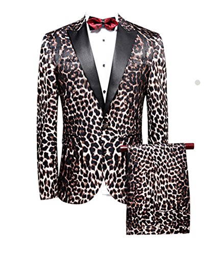 MOGU Herren Casual Business Hochziet Anzüge Sakkos Hose DE Size 42 (Asiatisch M/48) Geparddruck