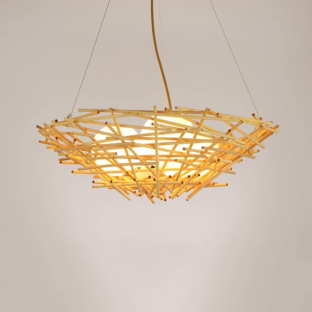 Lámpara nórdica de decoración de restaurante en bambú natural con tres focos E27