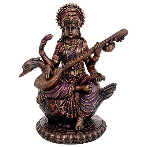 Saraswati Idol - Sculpture Hindu Goddess of Knowledge, Music & Art (21.0cm Height X 11.0 cm Width) Cover